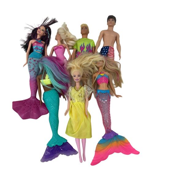 Barbie Other - Mattel Preowned Multicolor Barbie Ken Mermaid Fashion Doll Toy Lot Set